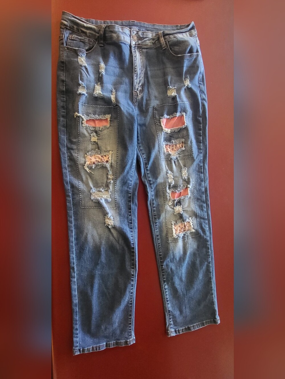 Women’s Patchwork Jeans Wear XXL Distressed Denim